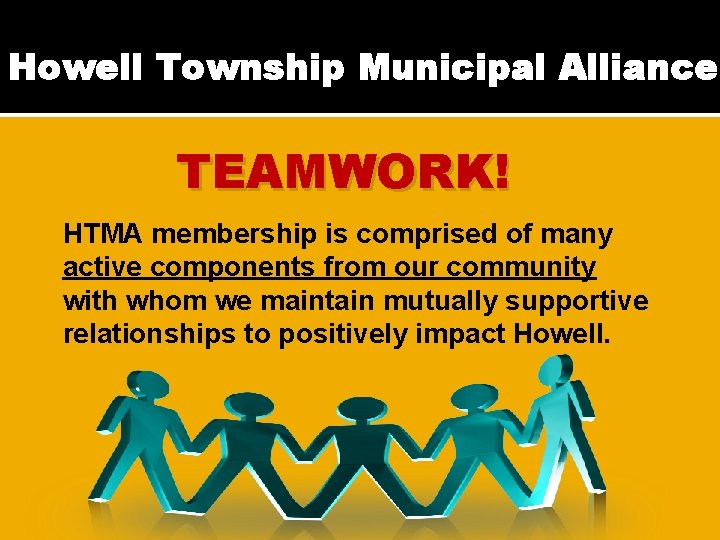 Howell Township Municipal Alliance TEAMWORK! HTMA membership is comprised of many active components from