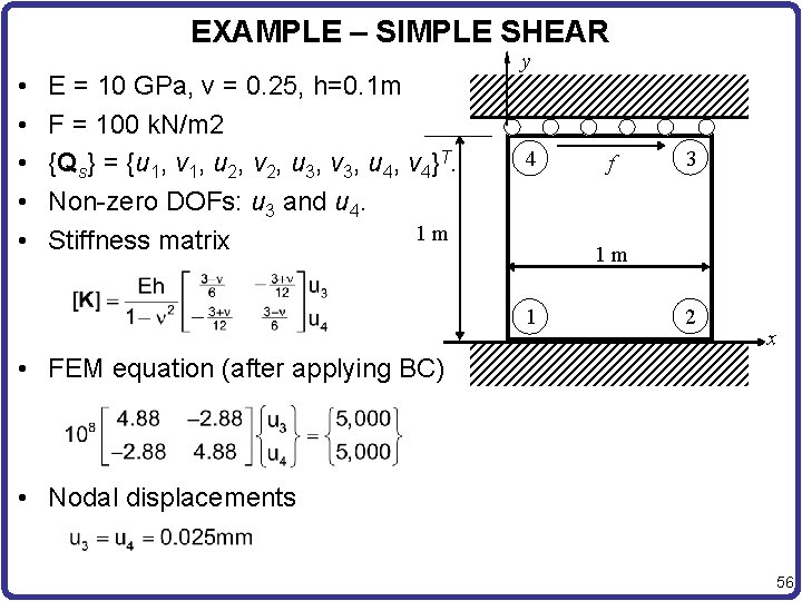 EXAMPLE – SIMPLE SHEAR • • • E = 10 GPa, v = 0.