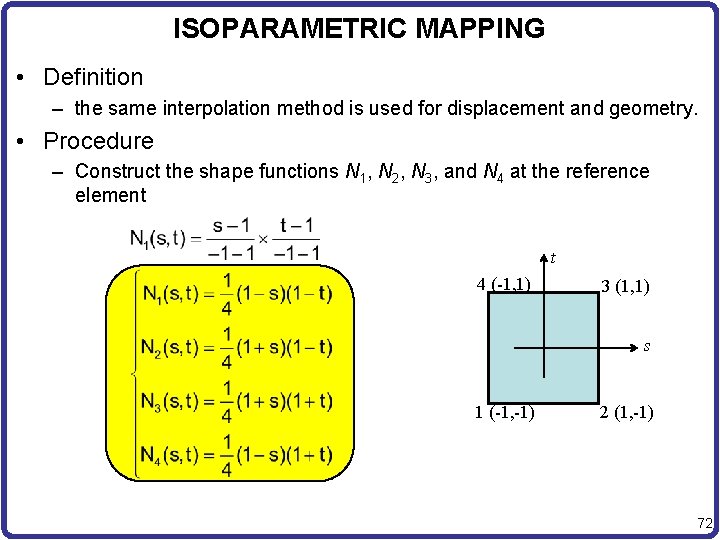 ISOPARAMETRIC MAPPING • Definition – the same interpolation method is used for displacement and