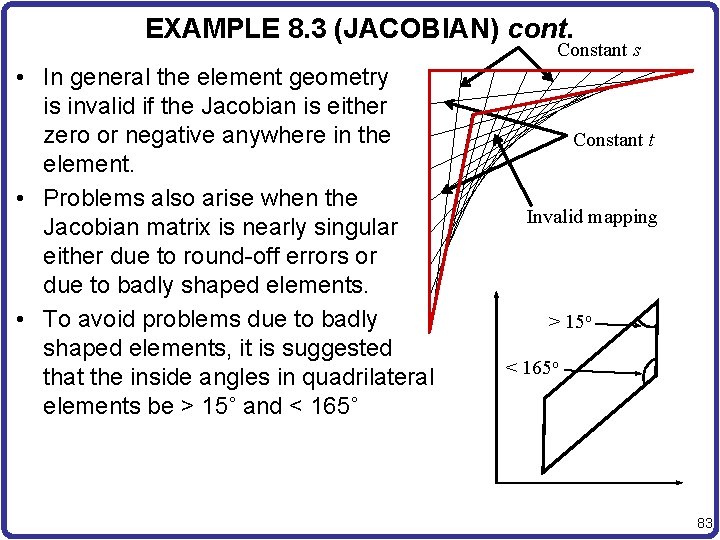 EXAMPLE 8. 3 (JACOBIAN) cont. Constant s • In general the element geometry is