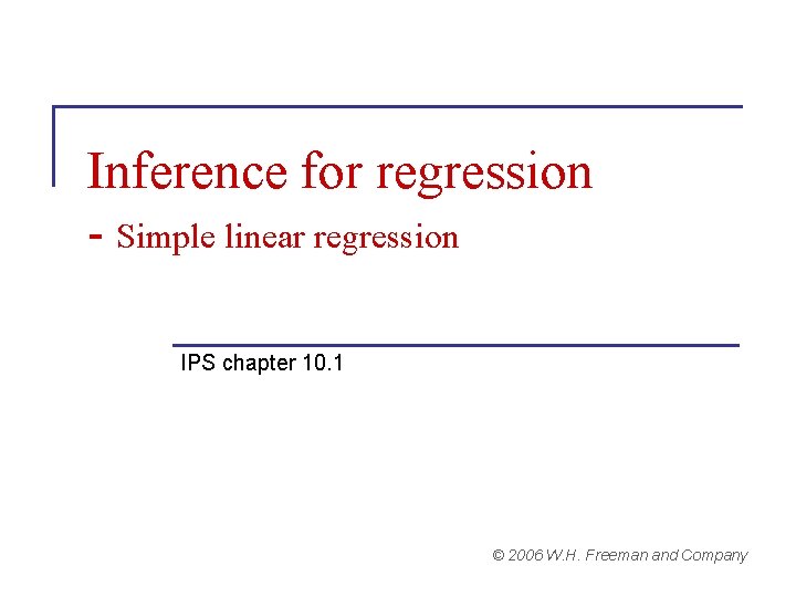 Inference for regression - Simple linear regression IPS chapter 10. 1 © 2006 W.