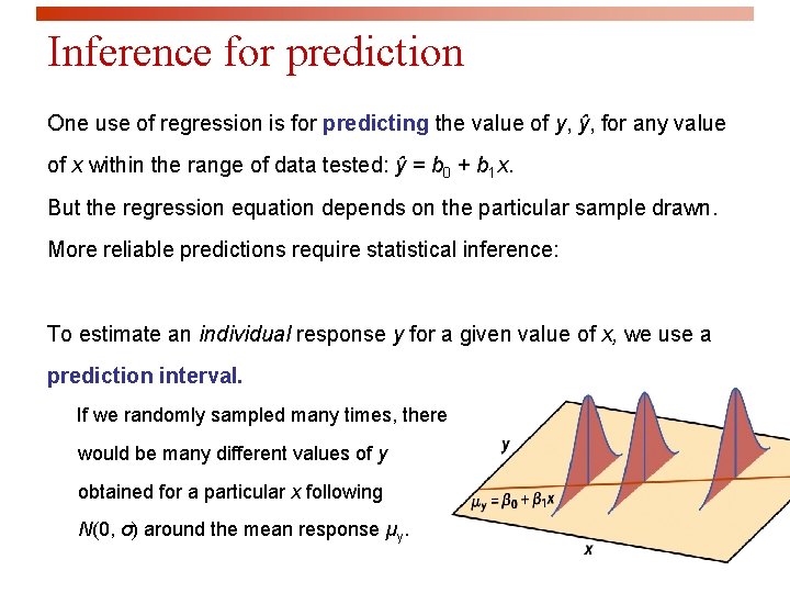 Inference for prediction One use of regression is for predicting the value of y,