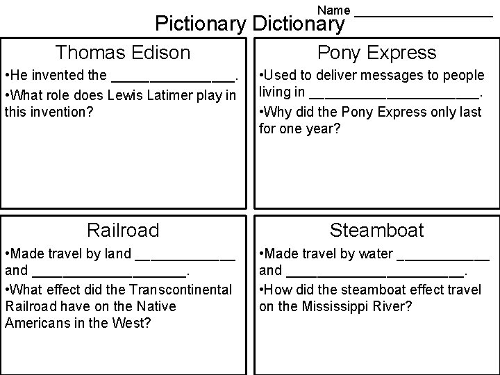 Industrial Revolution Pictionary Dictionary Notes and Homework Name