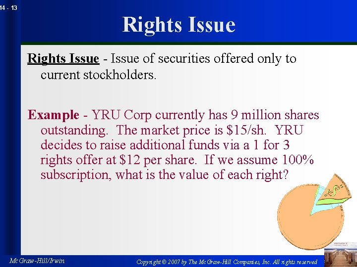 14 - 13 Rights Issue - Issue of securities offered only to current stockholders.