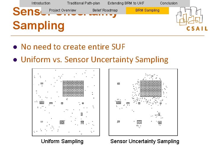 Introduction Traditional Path-plan Extending BRM to UKF Sensor Uncertainty Sampling Project Overview l l