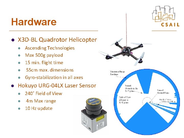 Hardware l X 3 D-BL Quadrotor Helicopter l l l Ascending Technologies Max 500