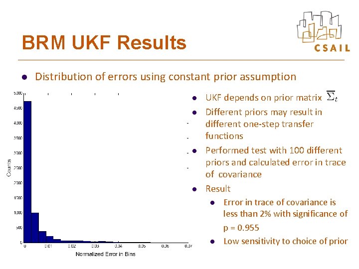 BRM UKF Results l Distribution of errors using constant prior assumption l l UKF