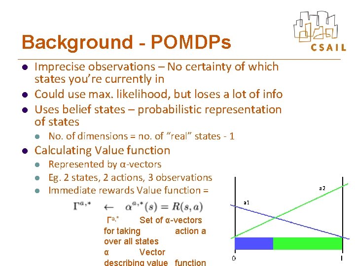 Background - POMDPs l l l Imprecise observations – No certainty of which states