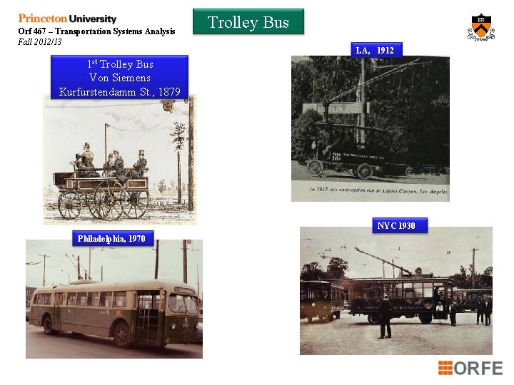 Orf 467 – Transportation Systems Analysis Fall 2012/13 Trolley Bus LA, 1912 1 st