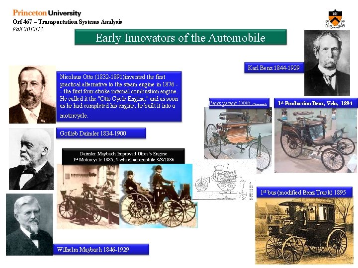 Orf 467 – Transportation Systems Analysis Fall 2012/13 Early Innovators of the Automobile Karl