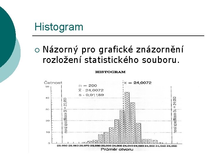 Histogram ¡ Názorný pro grafické znázornění rozložení statistického souboru. 