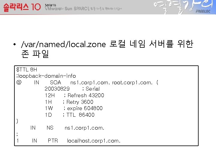  • /var/named/local. zone 로컬 네임 서버를 위한 존 파일 $TTL 8 H ;