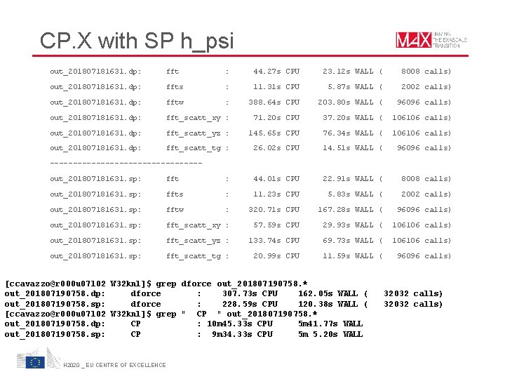 CP. X with SP h_psi out_201807181631. dp: fft : 44. 27 s CPU 23. CP. X with SP h_psi out_201807181631. dp: fft : 44. 27 s CPU 23.