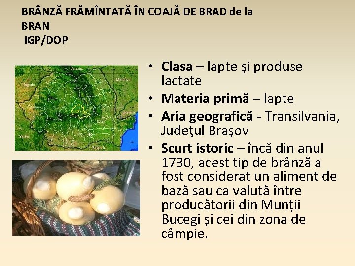 BR NZĂ FRĂMÎNTATĂ ÎN COAJĂ DE BRAD de la BRAN IGP/DOP • Clasa –