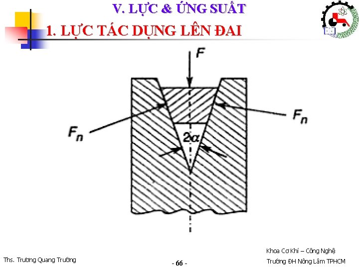 V. LỰC & ỨNG SUẤT 1. LỰC TÁC DỤNG LÊN ĐAI Khoa Cơ Khí