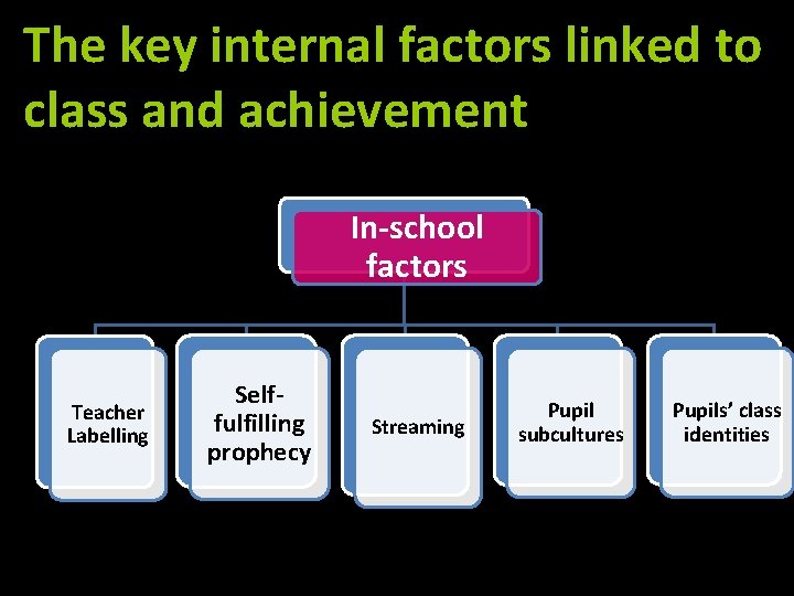 The key internal factors linked to class and achievement In-school factors Teacher Labelling Selffulfilling