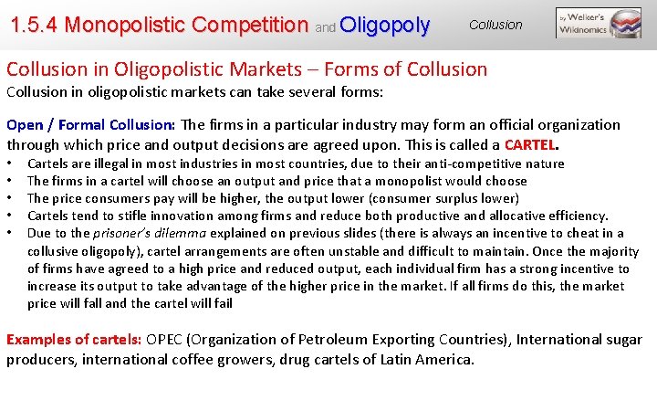 1. 5. 4 Monopolistic Competition and Oligopoly Collusion in Oligopolistic Markets – Forms of