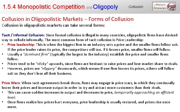 1. 5. 4 Monopolistic Competition and Oligopoly Collusion in Oligopolistic Markets – Forms of