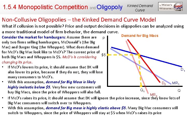 1. 5. 4 Monopolistic Competition and Oligopoly Kinked Demand Curve Non-Collusive Oligopolies – the