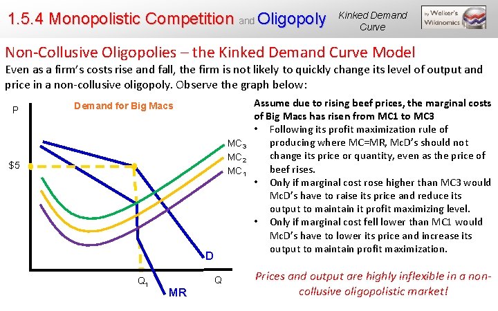 1. 5. 4 Monopolistic Competition and Oligopoly Kinked Demand Curve Non-Collusive Oligopolies – the