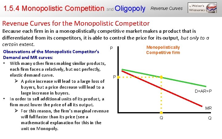 1. 5. 4 Monopolistic Competition and Oligopoly Revenue Curves for the Monopolistic Competitor Because