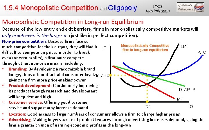 1. 5. 4 Monopolistic Competition and Oligopoly Profit Maximization Monopolistic Competition in Long-run Equilibrium