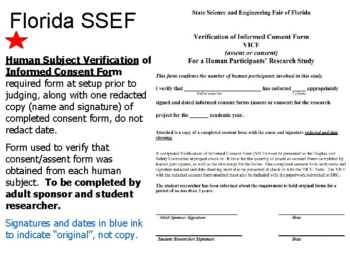 Florida SSEF Human Subject Verification of Informed Consent Form : required form at setup Florida SSEF Human Subject Verification of Informed Consent Form : required form at setup