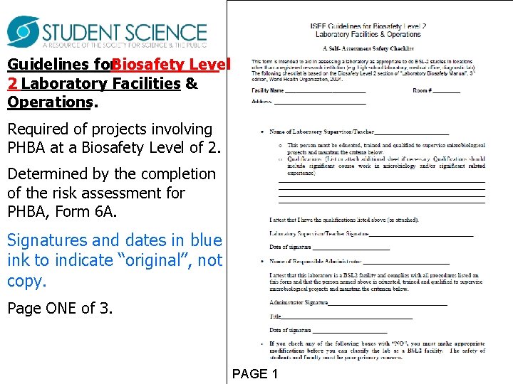 Guidelines for. Biosafety Level 2 Laboratory Facilities & Operations. Required of projects involving PHBA