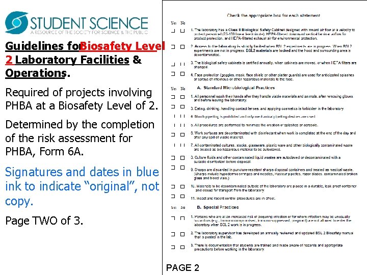 Guidelines for. Biosafety Level 2 Laboratory Facilities & Operations. Required of projects involving PHBA Guidelines for. Biosafety Level 2 Laboratory Facilities & Operations. Required of projects involving PHBA
