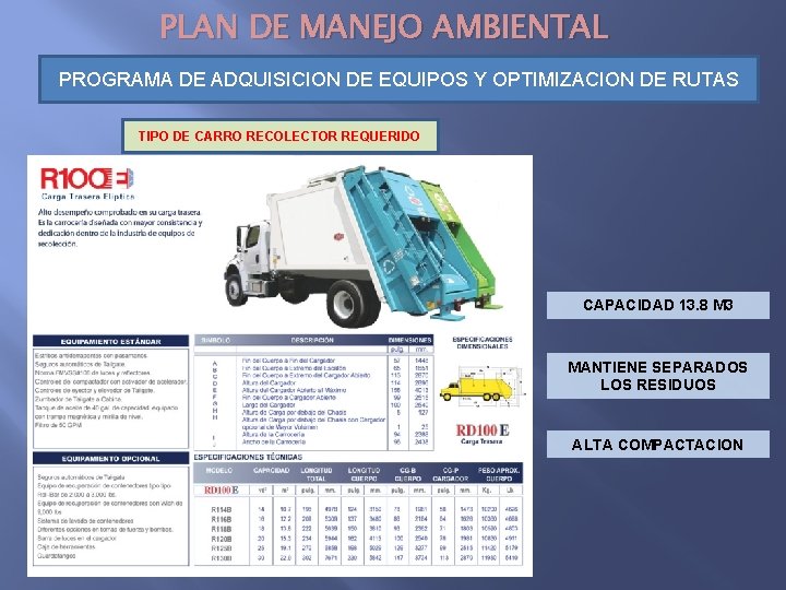 PLAN DE MANEJO AMBIENTAL PROGRAMA DE ADQUISICION DE EQUIPOS Y OPTIMIZACION DE RUTAS TIPO