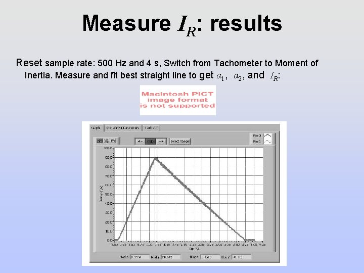 Measure IR: results Reset sample rate: 500 Hz and 4 s, Switch from Tachometer