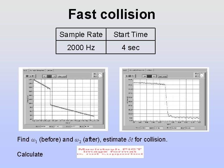 Fast collision Sample Rate Start Time 2000 Hz 4 sec Find ω1 (before) and