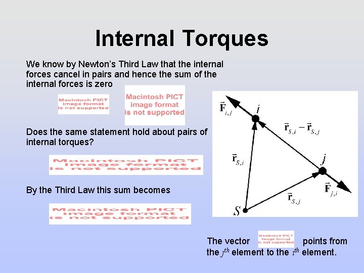 Internal Torques We know by Newton’s Third Law that the internal forces cancel in