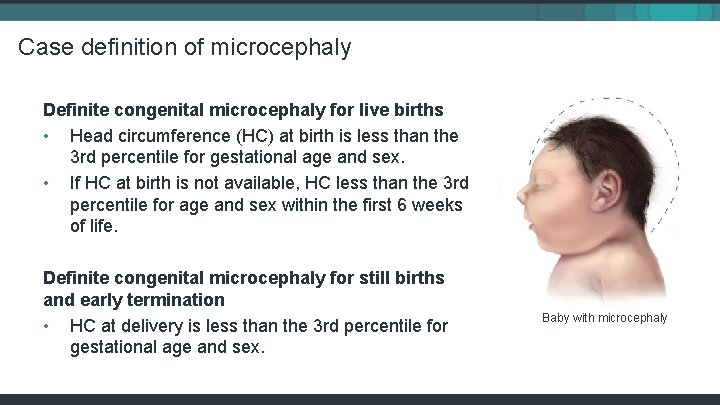 Case definition of microcephaly Definite congenital microcephaly for live births • Head circumference (HC)