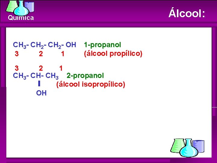 Química CH 3 - CH 2 - OH 1 -propanol (álcool propílico) 3 2