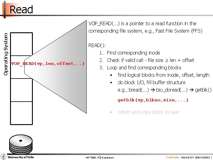 Read Operating System VOP_READ(. . . ) is a pointer to a read function