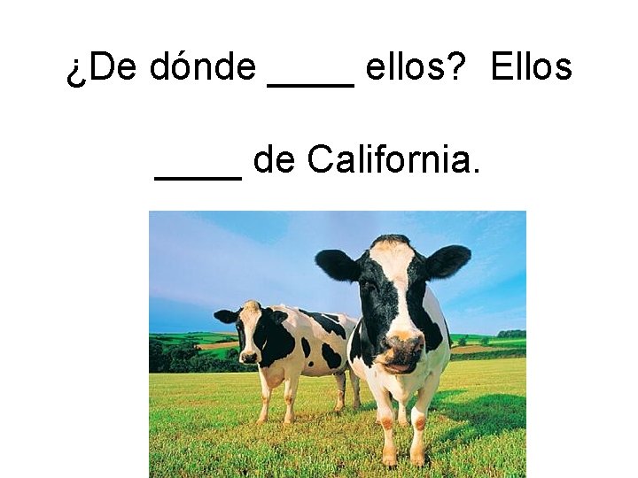 ¿De dónde ____ ellos? Ellos ____ de California. 