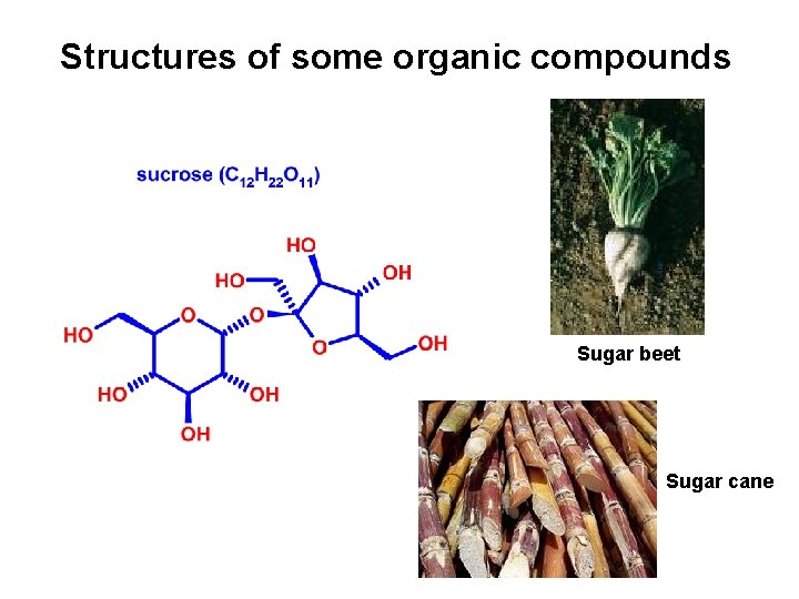 Structures of some organic compounds Sugar beet Sugar cane 