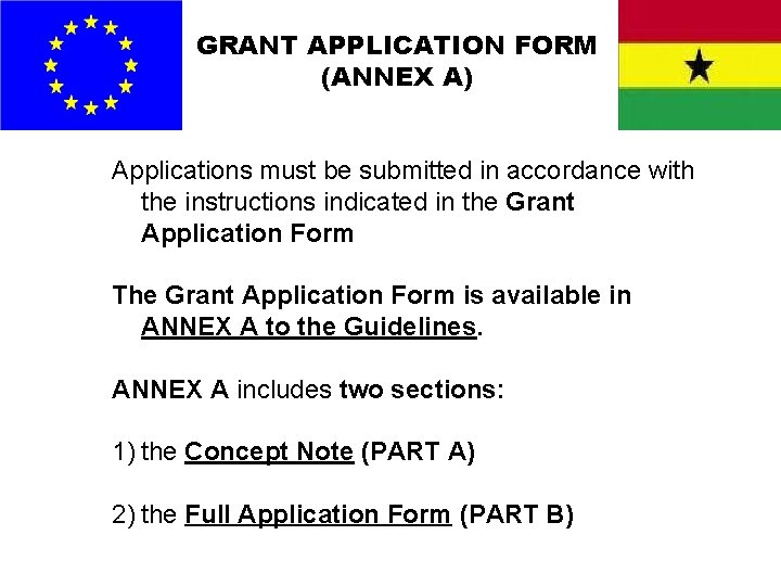 GRANT APPLICATION FORM (ANNEX A) Applications must be submitted in accordance with the instructions