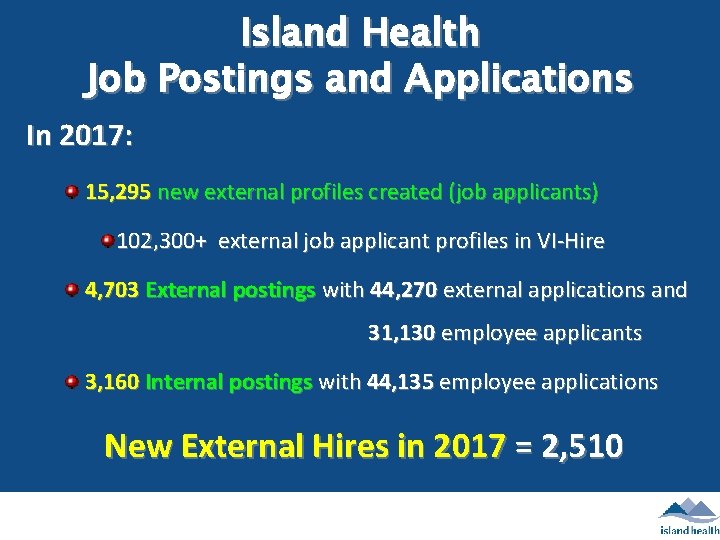 Island Health Job Postings and Applications In 2017: 15, 295 new external profiles created