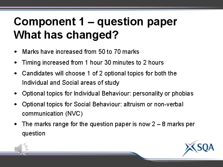 Component 1 – question paper What has changed? w Marks have increased from 50