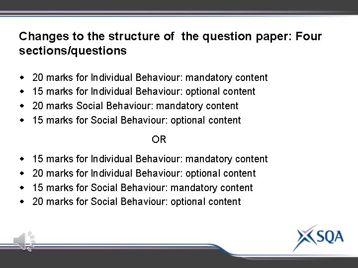 Changes to the structure of the question paper: Four sections/questions w w 20 marks