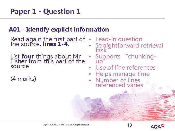 Paper 1 - Question 1 A 01 - Identify explicit information Read again the