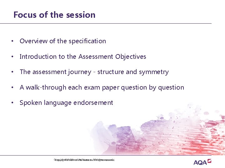 Focus of the session • Overview of the specification • Introduction to the Assessment