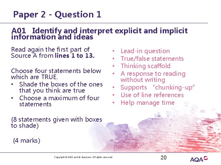 Paper 2 - Question 1 A 01 Identify and interpret explicit and implicit information