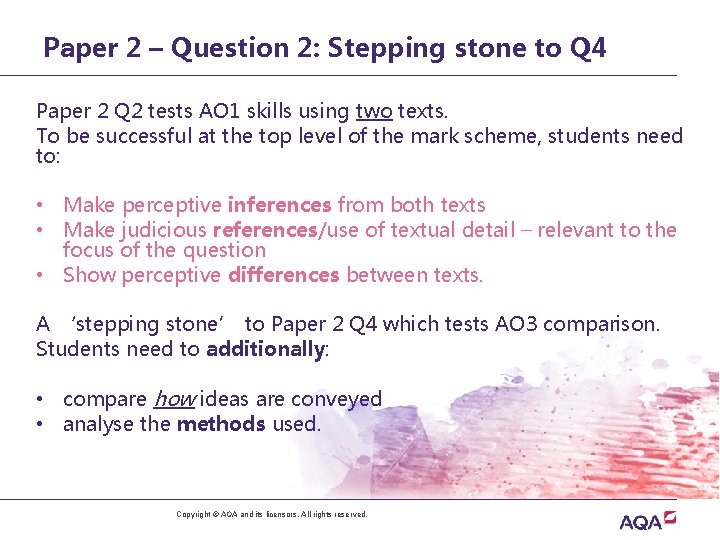Paper 2 – Question 2: Stepping stone to Q 4 Paper 2 Q 2
