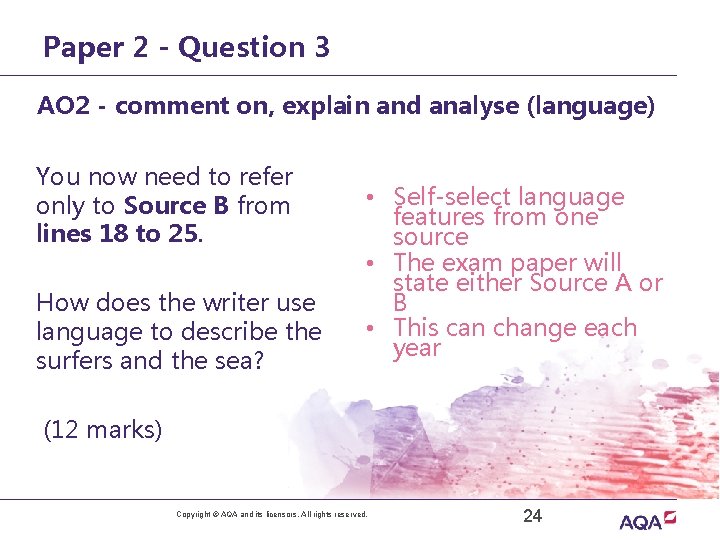 Paper 2 - Question 3 AO 2 - comment on, explain and analyse (language)