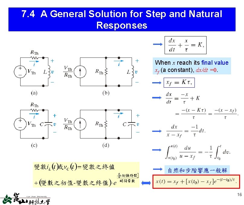 7. 4 A General Solution for Step and Natural Responses When x reach its