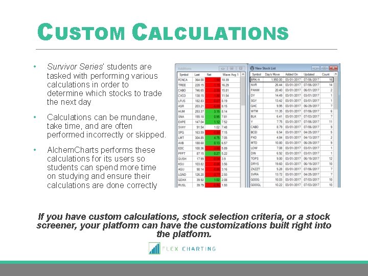 CUSTOM CALCULATIONS • Survivor Series’ students are tasked with performing various calculations in order