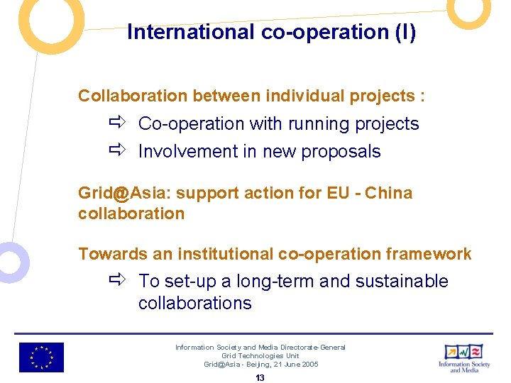 International co-operation (I) Collaboration between individual projects : ð Co-operation with running projects ð